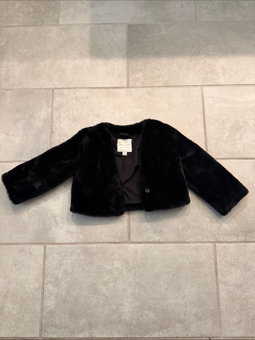 Janie and Jack Black Faux Fur Cropped Jacket for Girls